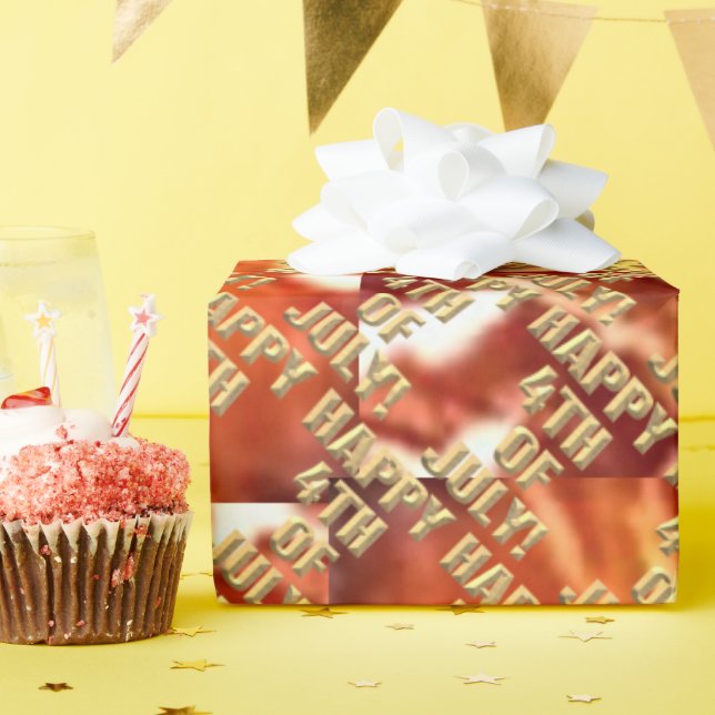 Papel De Presente Feliz 4 de julho, fogo de artifício brilhante embr (Festa de aniversário)