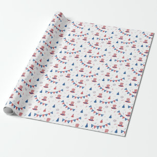 Papel De Presente Feliz 4 de julho Padrão de Festa Cuta 