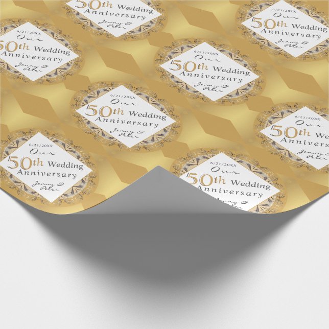 Papel De Presente "Feliz 50º Aniversário" Cor Dourado Mate (Ponta)