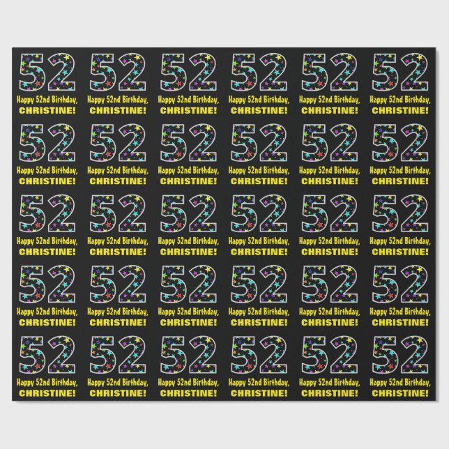 Papel De Presente Feliz 52º aniversário, Diversão de Estrelas Colori (Aberto)