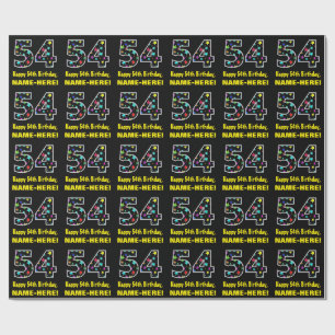 Papel De Presente Feliz 54º Aniversário, Padrão de Estrelas Colorida