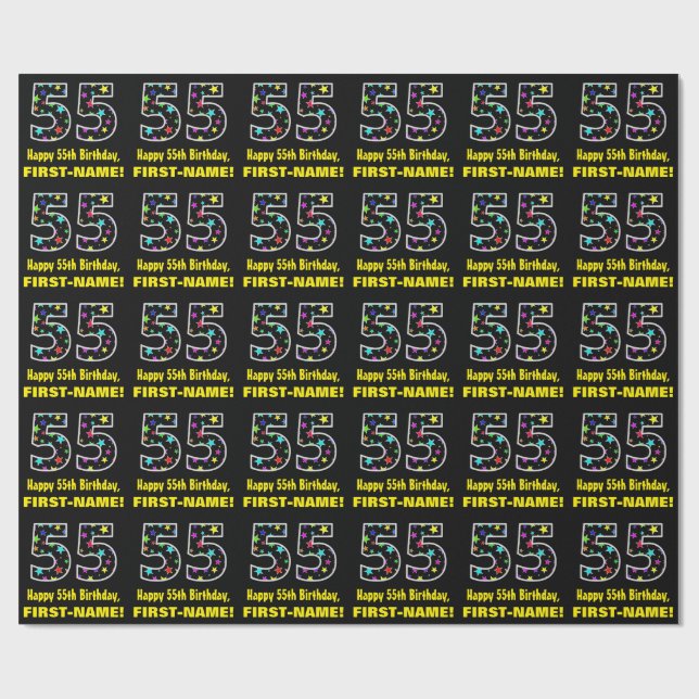 Papel De Presente Feliz 55º aniversário, Diversão de Estrelas Colori (Aberto)