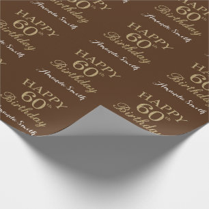 Papel De Presente Feliz 60º aniversário, Dourado Brilho e Marrom
