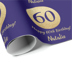 Papel De Presente Feliz 60º aniversário Marinho azul e Dourado bri