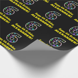 Papel De Presente Feliz 6 de aniversário, Diversão de Estrelas Color