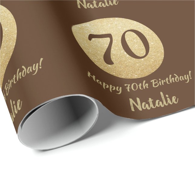 Papel De Presente Feliz 70 Birthday Brown e Dourado Glitter (Ponta do rolo)