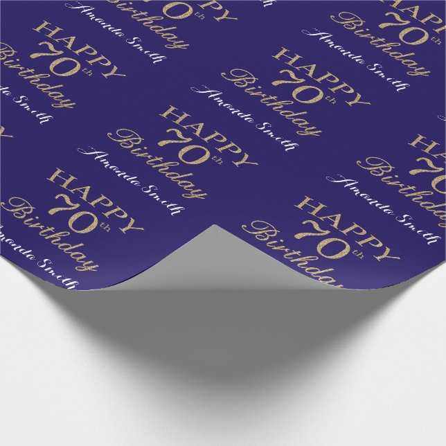 Papel De Presente Feliz 70 Birthday Dourado Glitter e Marinho Azul (Ponta)