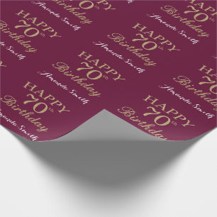 Papel De Presente Feliz 70 Birthday Dourado Glitter e Vermelho Borgo