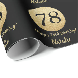 Papel De Presente Feliz 78º aniversário, preto e Dourado brilho