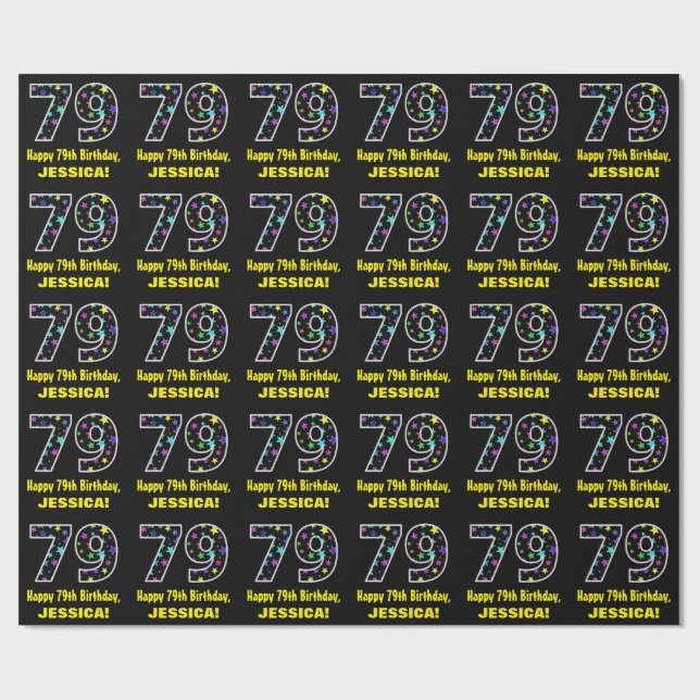 Papel De Presente Feliz 79º aniversário, Diversão de Estrelas Colori (Aberto)