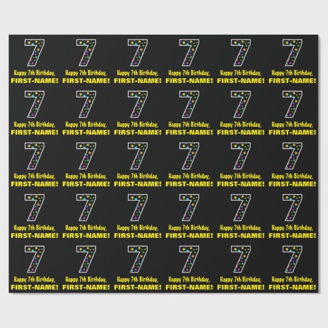 Papel De Presente Feliz 7 de aniversário, Diversão de Estrelas Color (Aberto)