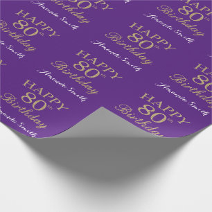 Papel De Presente Feliz 80 Birthday Dourado Glitter e Roxo