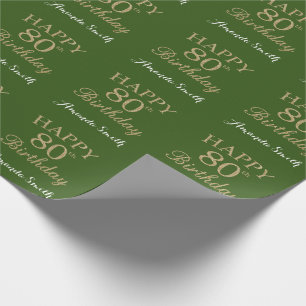Papel De Presente Feliz 80 Birthday Dourado Glitter e Verde