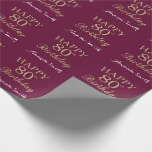 Papel De Presente Feliz 80 Birthday Dourado Glitter e Vermelho Borgo