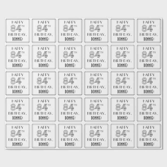 Papel De Presente FELIZ 84.º ANIVERSÁRIO; Estilo de Deco de Arte; No (Aberto)