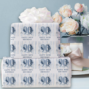 Papel De Presente Feliz 90º Aniversário Floral Número 90