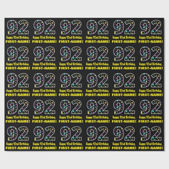 Papel De Presente Feliz 92º Aniversário, Diversão das Estrelas Color (Aberto)