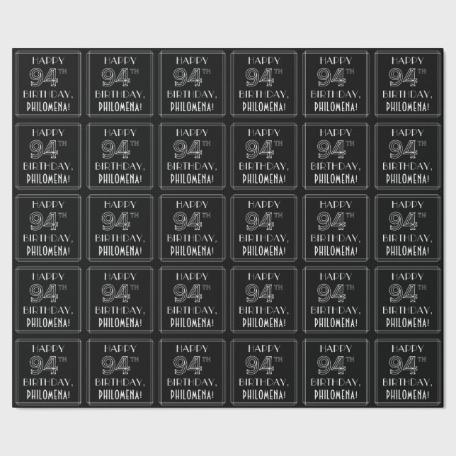 Papel De Presente FELIZ 94.º ANIVERSÁRIO; Estilo de Deco de Arte com (Barra)
