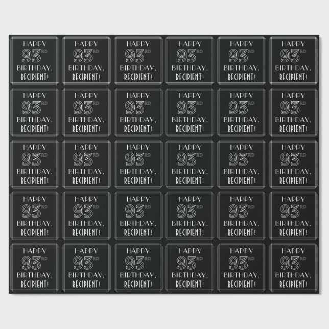 Papel De Presente FELIZ ANIVERSÁRIO 93RD; Estilo de Deco de Arte com (Aberto)