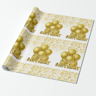 Papel De Presente Feliz Aniversário A Lavar Balões Dourados
