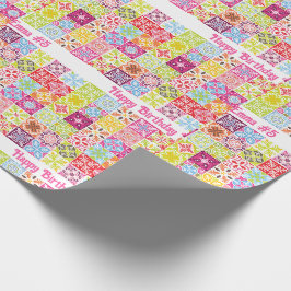 Papel De Presente Feliz Aniversário Adicione Nome e Idade da Menina