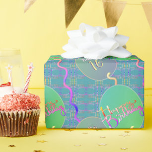 Papel De Presente Feliz Aniversário Balões Azuis