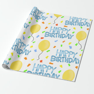 Papel De Presente Feliz aniversário Balões e Confetti
