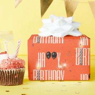 Papel De Presente Feliz aniversário Balões e Confetti