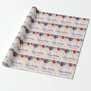 Papel De Presente Feliz Aniversário Balões Personalizáveis Design