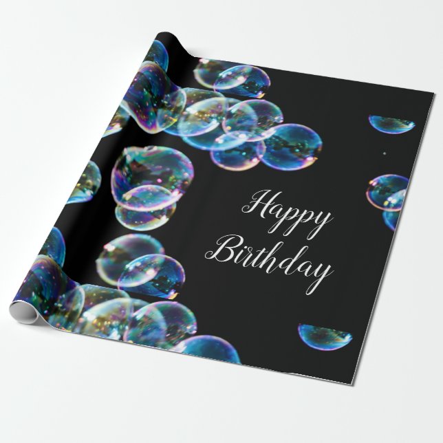 Papel De Presente Feliz Aniversário Bolha de Sabão Presente (Desenrolado)