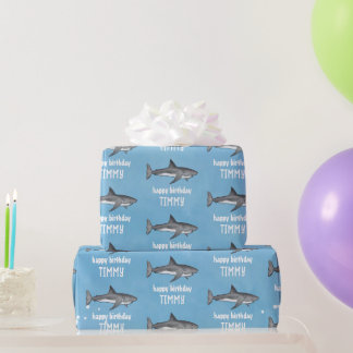 Papel De Presente Feliz Aniversário, Brincadeira de Tubarões Azuis