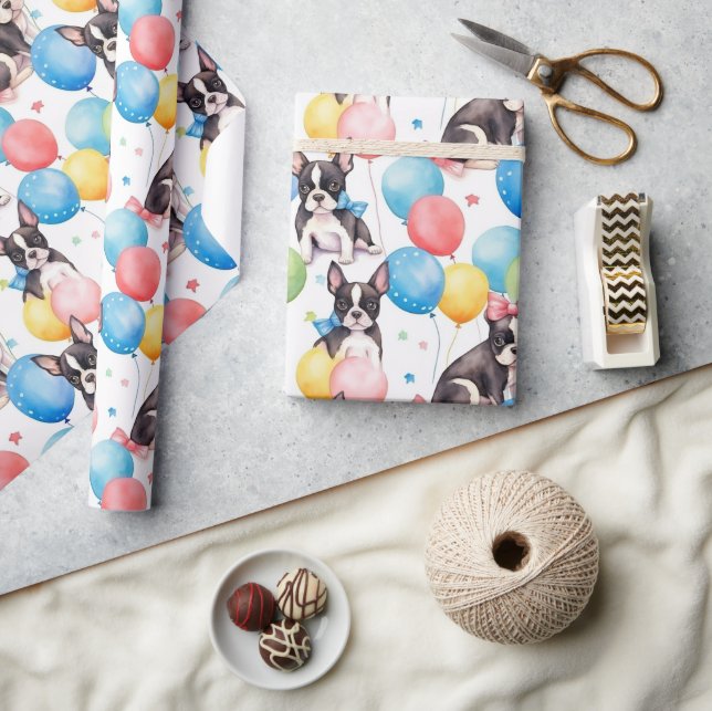 Papel De Presente Feliz Aniversário Bulldog Francês (Artesanato)