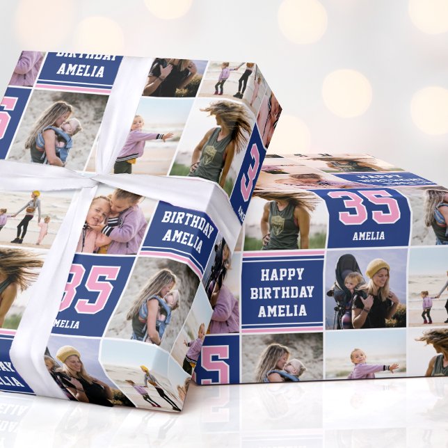 Papel De Presente Feliz Aniversário Colagem de Fotos A Qualquer Mari (Criador carregado)