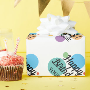 Papel De Presente Feliz aniversário, colorido confetti impressão nom