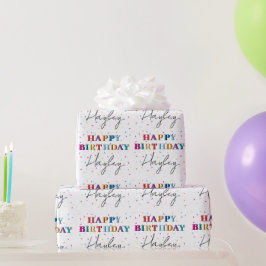 Papel De Presente Feliz Aniversário Colorido Nome Personalizado Conf