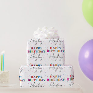 Papel De Presente Feliz Aniversário Colorido Nome Personalizado Conf