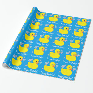 Papel De Presente Feliz aniversario com Ducky de borracha