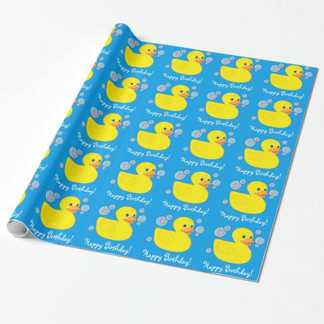 Papel De Presente Feliz aniversario com Ducky de borracha (Desenrolado)