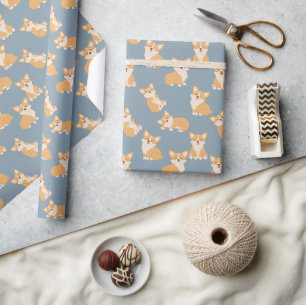 Papel De Presente Feliz Aniversário, Cute Corgi Patterno para Cachor
