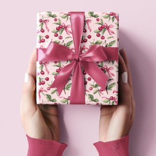 Papel De Presente Feliz aniversário da Cereja Rosa e Vermelha