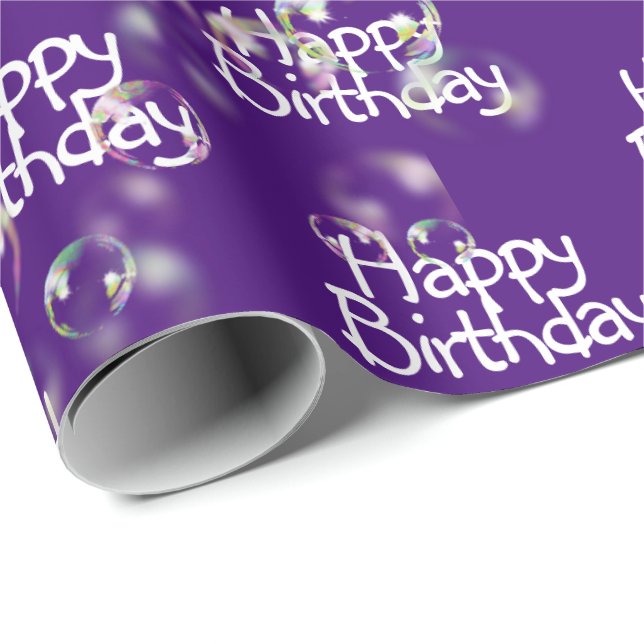 Papel De Presente Feliz aniversário das bolhas de púrpura (Ponta do rolo)