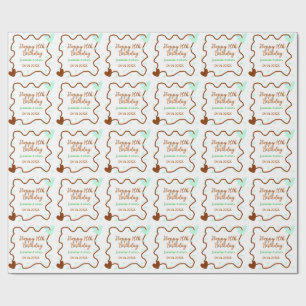 Papel De Presente Feliz aniversário de 10 anos borda marrom pastel v