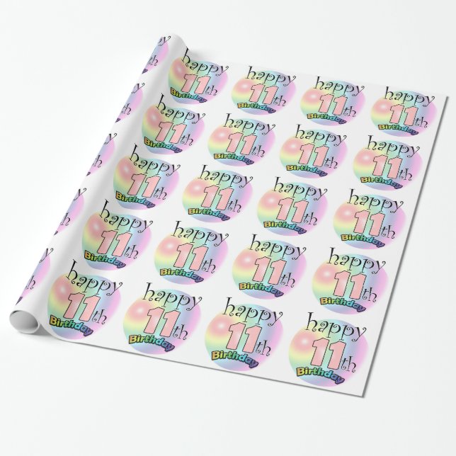Papel De Presente Feliz aniversário de 11 (roze) (Desenrolado)