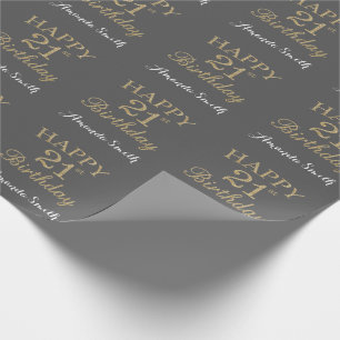 Papel De Presente Feliz aniversário de 21 anos Dourado relvado e Ci