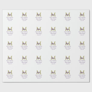 Papel De Presente Feliz aniversário de 30 anos dourado nome monogram