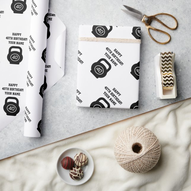 Papel De Presente Feliz aniversário de 40 anos malhação do ginásio d (Artesanato)