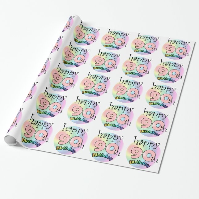 Papel De Presente Feliz aniversário de 90 (roze) (Desenrolado)