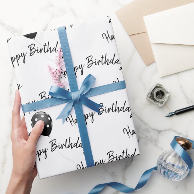 Papel De Presente Feliz aniversário de balões de Bolinhas (Presentear)