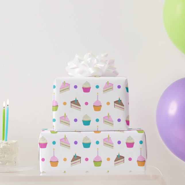 Papel De Presente Feliz aniversário de bolos e Cupcakes (Presentes para festas)