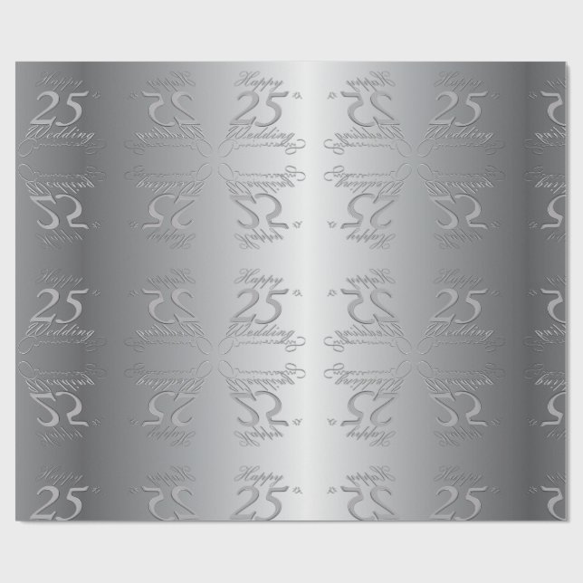 Papel De Presente "Feliz Aniversário de Casamento de 25" Silvery Fon (Aberto)